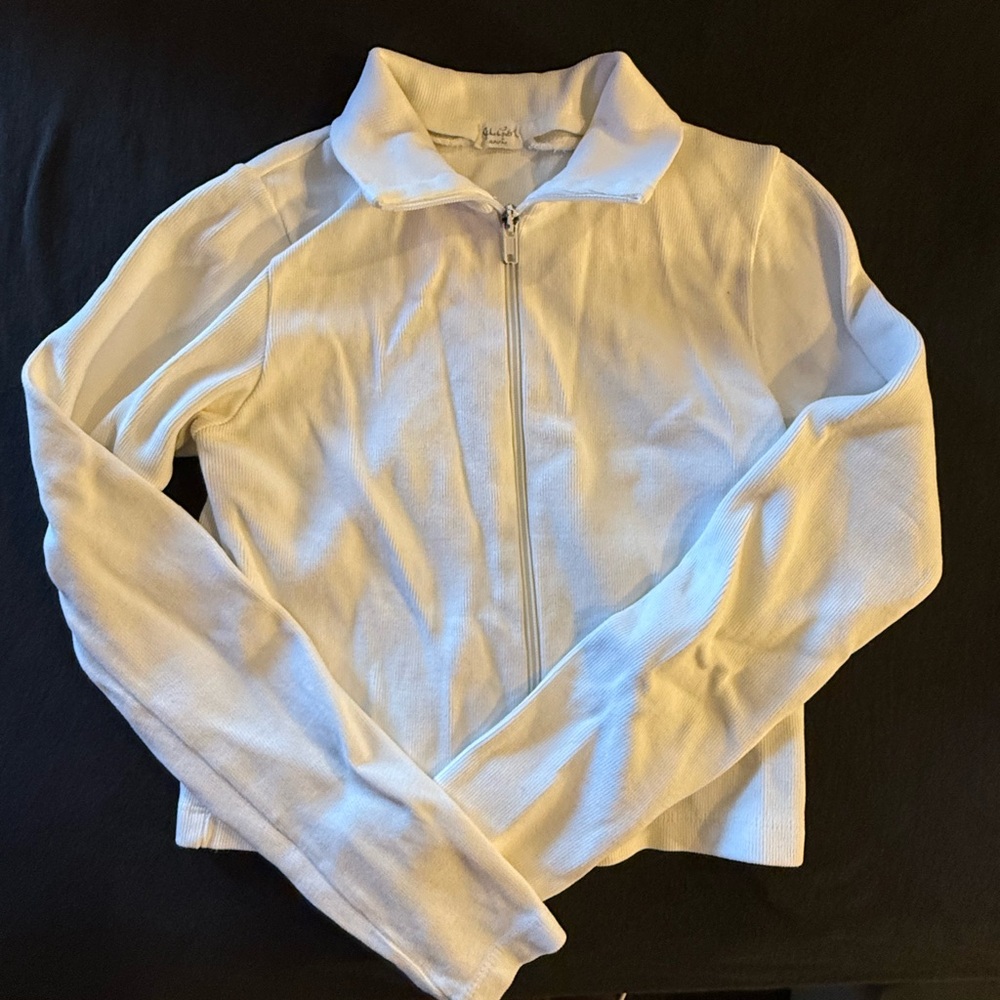 Brandy Melville White Zip-Up Top